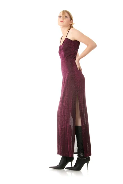 Vrouw dragen lange elegante jurk — Stockfoto