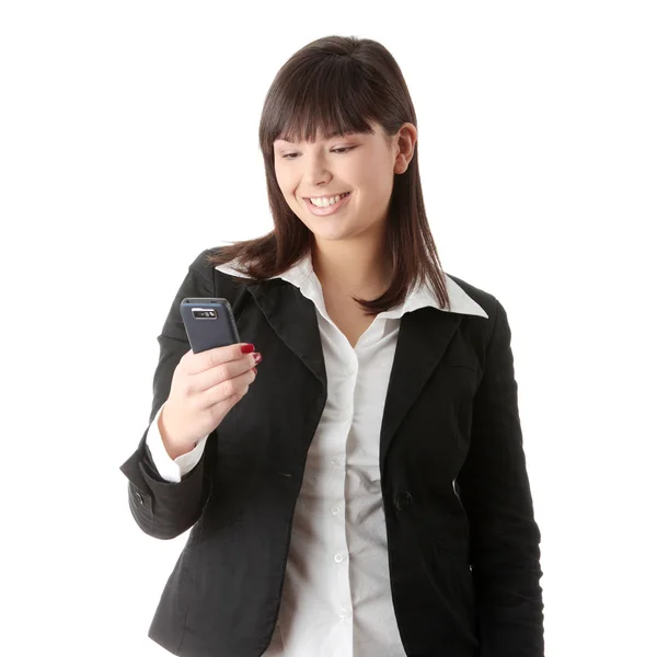 Молодая деловая женщина с мобильным телефоном — стоковое фото
