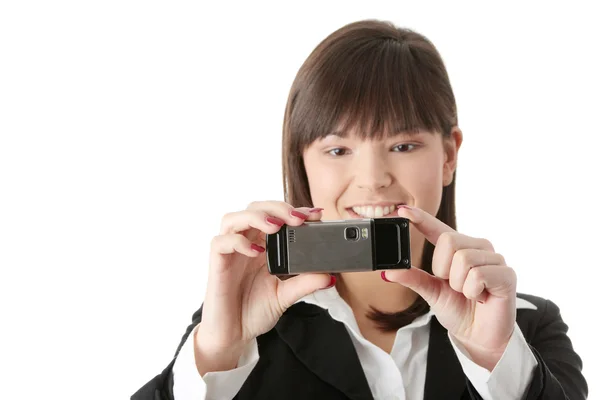 Podnikatelka používající mobilní telefon — Stock fotografie