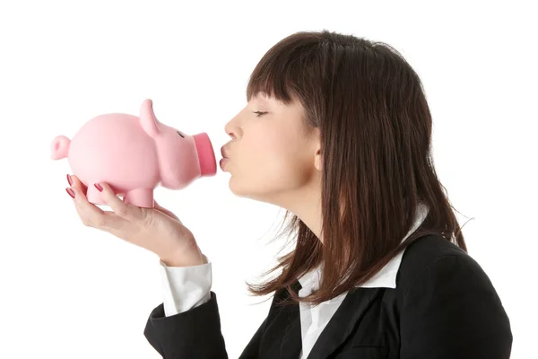 Woman Holding Piggy Bank — Stock Photo, Image