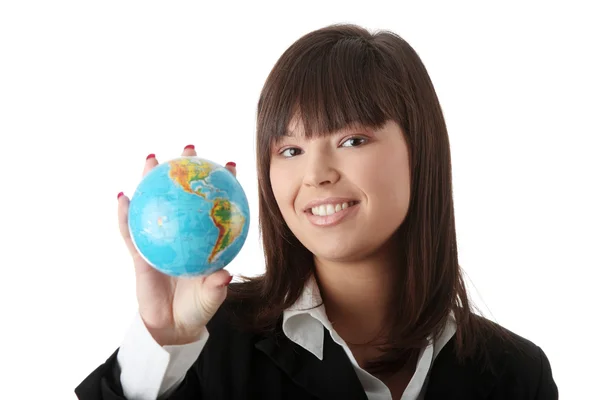 Femme d'affaires avec un globe , — Photo
