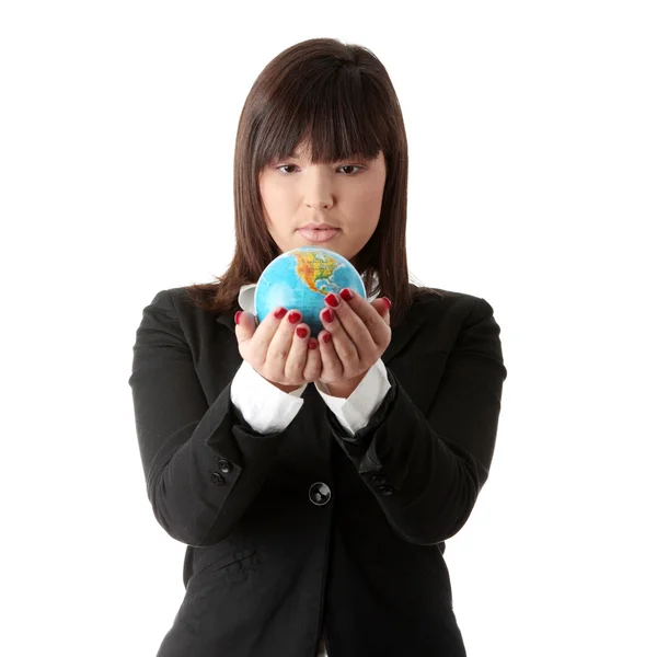 Mujer de negocios con un globo , — Foto de Stock