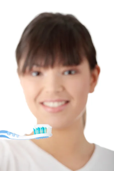Washing her teeth — Stock Photo, Image
