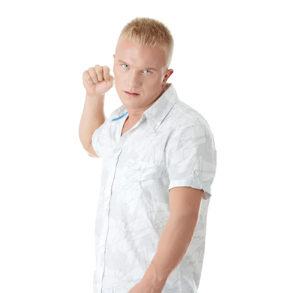 Casual caucasian blond male punching — Stock Photo, Image