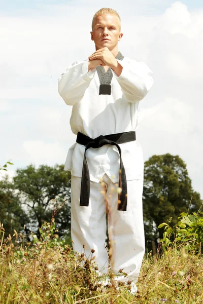 Taekwondo fighter outdoor — Stock Photo, Image
