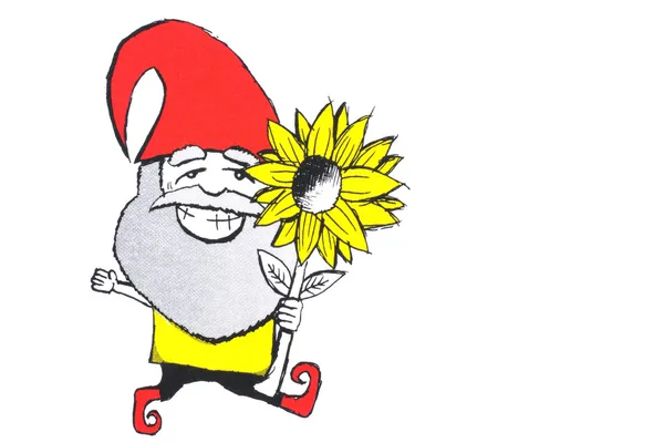 Mutlu gnome ile çiçek — Stok fotoğraf
