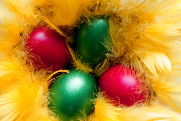 Пасхальні яйця в жовтому гнізді — стокове фото