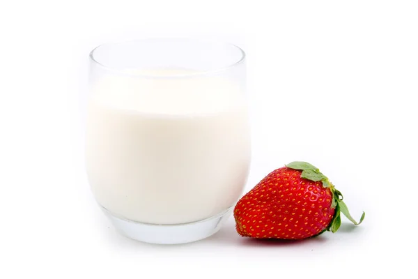 Stock image Glass with milk and strawberry