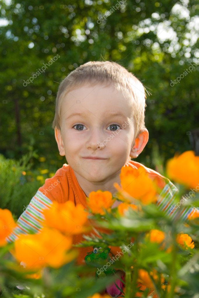 Young boy and orange flowers Stock Photo by ©Enika100 1636608