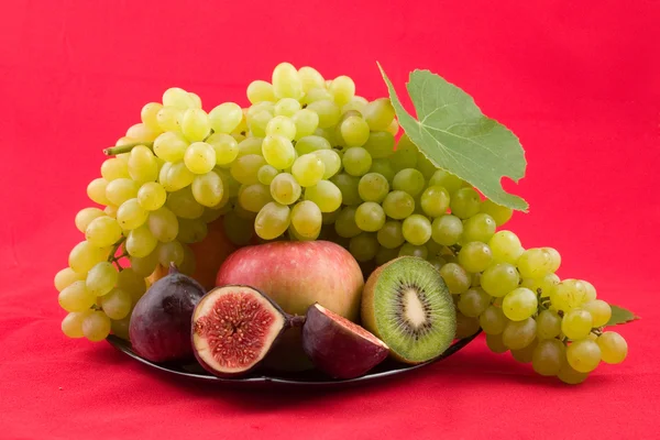 Frutas em um fundo vermelho — Fotografia de Stock