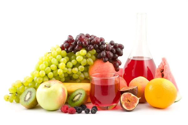 Juice and fruits isolated on white — Stock Photo, Image