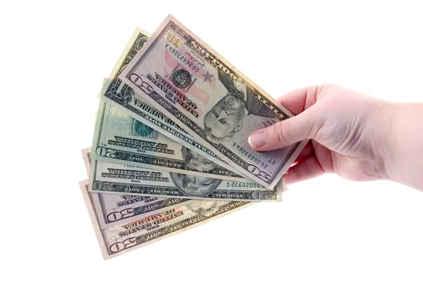 Dinheiro em mãos isoladas — Fotografia de Stock