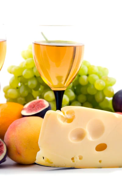 Wine, cheese and fruits — Stock Photo, Image