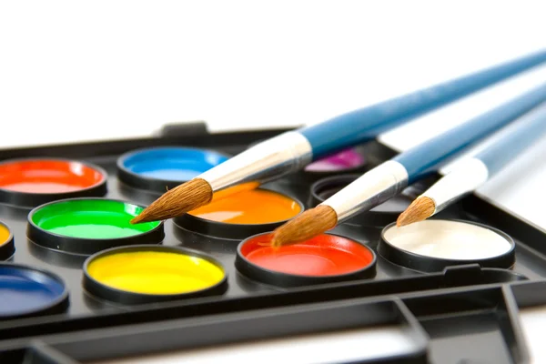 stock image Water color paints with brushes