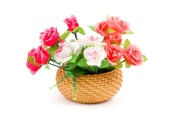 Bouquet of roses in a basket — Stock Photo, Image