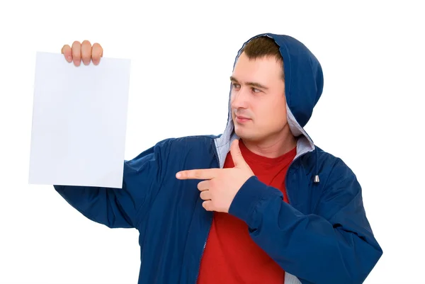 Mężczyźni posiadają biały papier — Zdjęcie stockowe