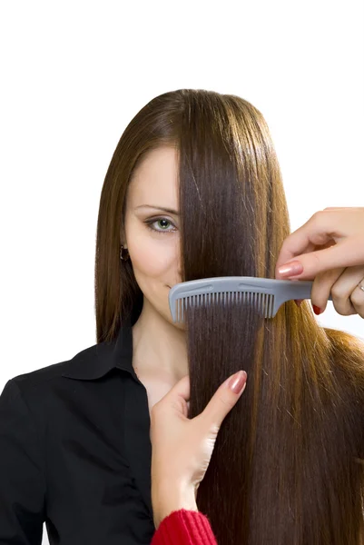 Mulheres com escova de cabelo — Fotografia de Stock
