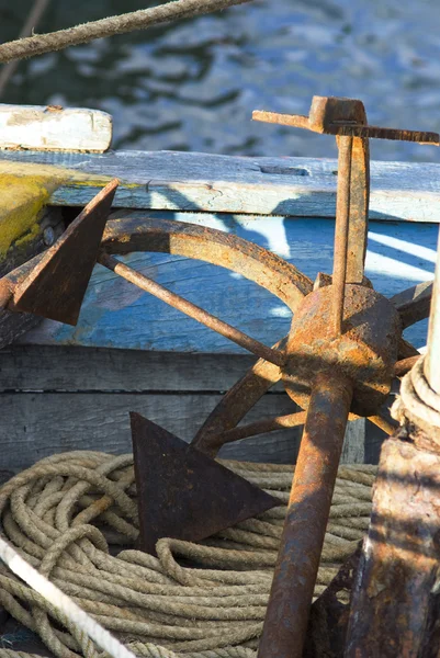 Old anchor on boat — Stock Photo, Image