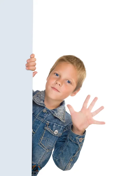 Szczęśliwy chłopiec przytrzymać puste i Pokaż dłoń — Zdjęcie stockowe