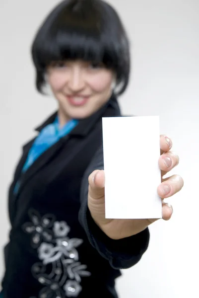 Businesswoman with wite card — Stock Photo, Image