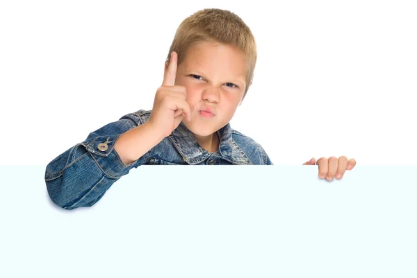 Boy pointed finger up — Stock Photo, Image
