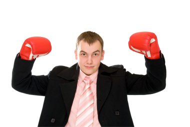 Young businessman in boxing glove clipart