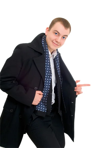 Young businessman in coat walking — Stock Photo, Image