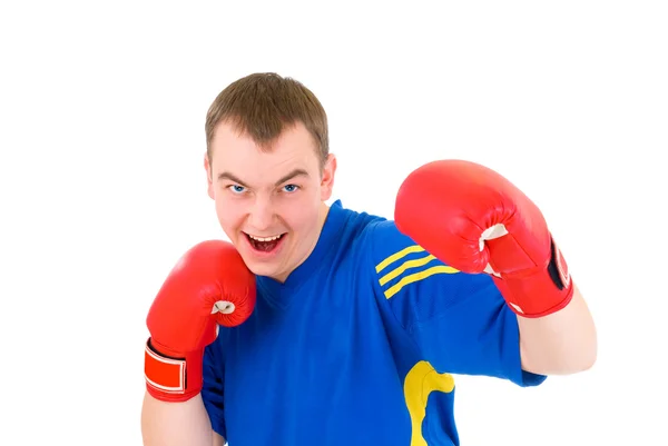 Посміхайтеся чоловікам в червоних рукавичках боксу — стокове фото
