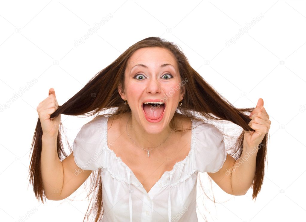 Young woman in hysterics