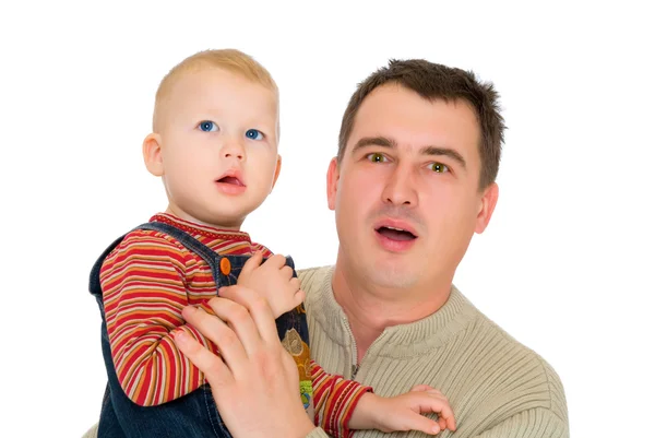 Ojciec i syn patrzeć z otwartymi ustami — Zdjęcie stockowe