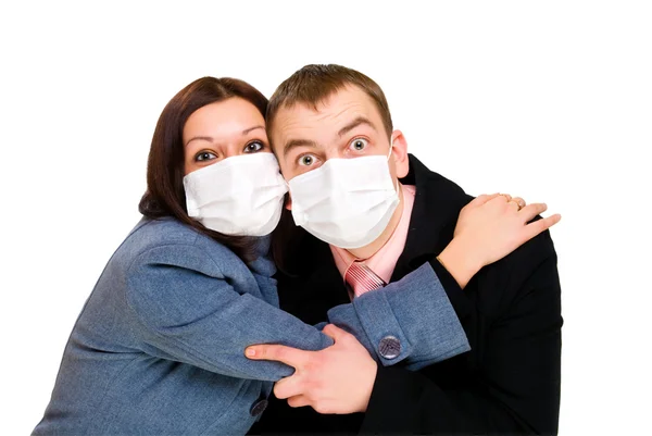 Scared man and woman dressings mask — Stock Photo, Image