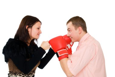 Young man and woman boxing clipart