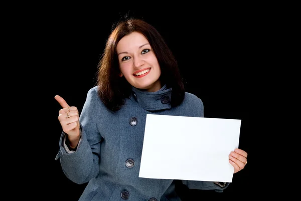Businesswoman show white blank — Stock Photo, Image