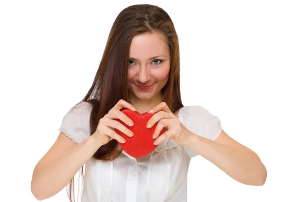 Girl broke red heart — Stock Photo, Image