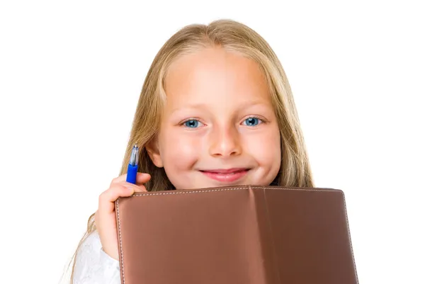 Sorriso menina com diário — Fotografia de Stock