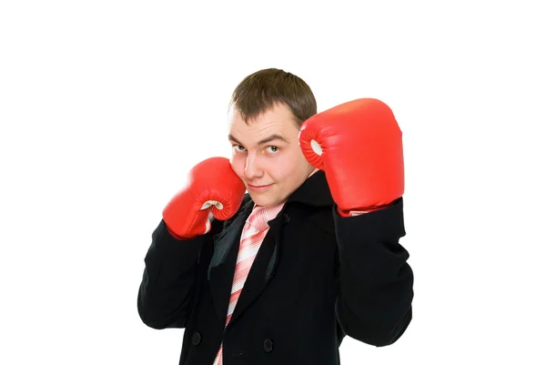 Smile businessman in boxing glove — Stock Photo, Image