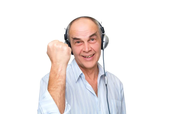 Homem maduro em fones de ouvido — Fotografia de Stock