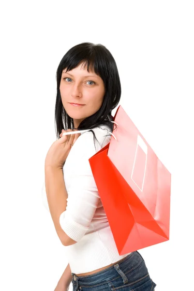 Portrait d'une fille avec un paquet rouge — Photo