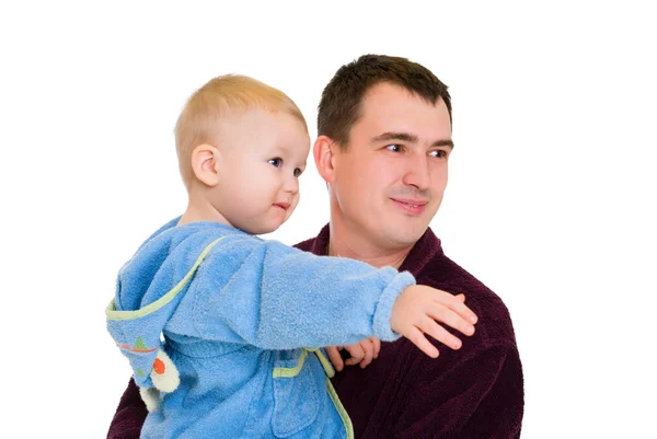 Man en baby badjas — Stockfoto