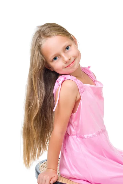 Ευτυχισμένο κορίτσι με μακριά ξανθά μαλλιά Εικόνα Αρχείου