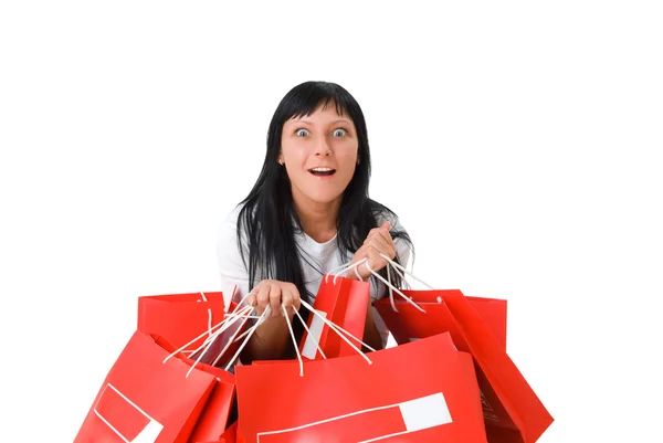 Attraktives Mädchen, glücklich nach dem Einkaufen — Stockfoto