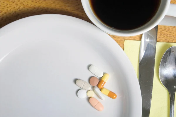Pílulas de jantar de prescrição — Fotografia de Stock