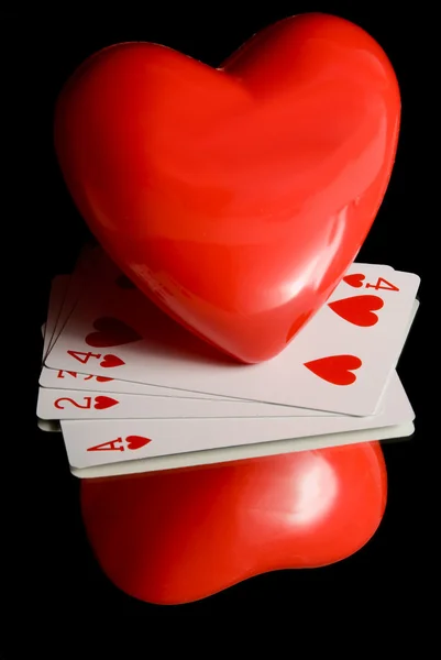 Srdce a hrací karty — Stock fotografie