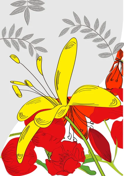 Tarjeta decorativa con flor amarilla — Vector de stock