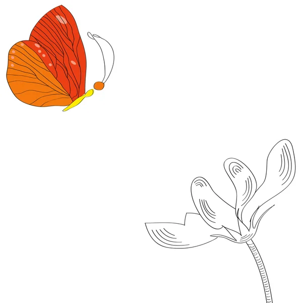 Mariposa y flor — Archivo Imágenes Vectoriales