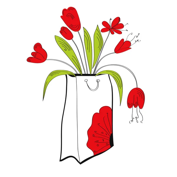 Borsa shopping con fiori di tulipani — Vettoriale Stock