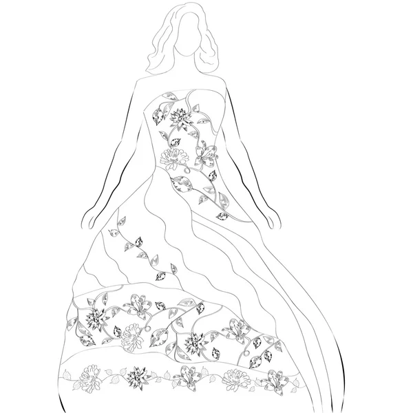Croquis noir et blanc avec mariée — Image vectorielle
