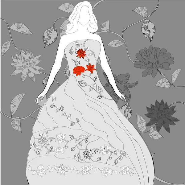 Floral bakgrund med bröllopsklänning — Stock vektor