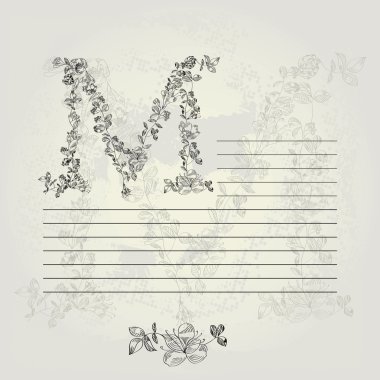 Note paper with letter M clipart