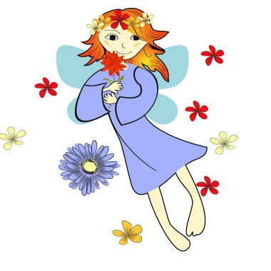 Flying fairy and flowers clipart